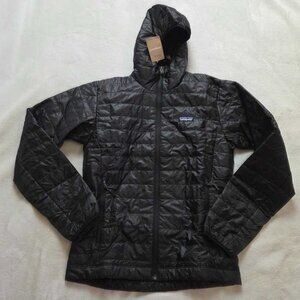 New men's S Patagonia Nano Puff insulated zip up hoodie jacket in black